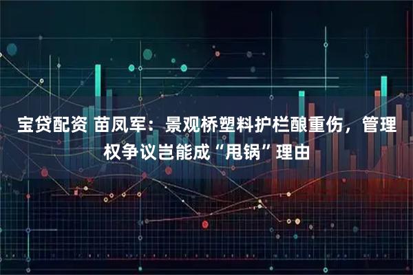 宝贷配资 苗凤军：景观桥塑料护栏酿重伤，管理权争议岂能成“甩锅”理由